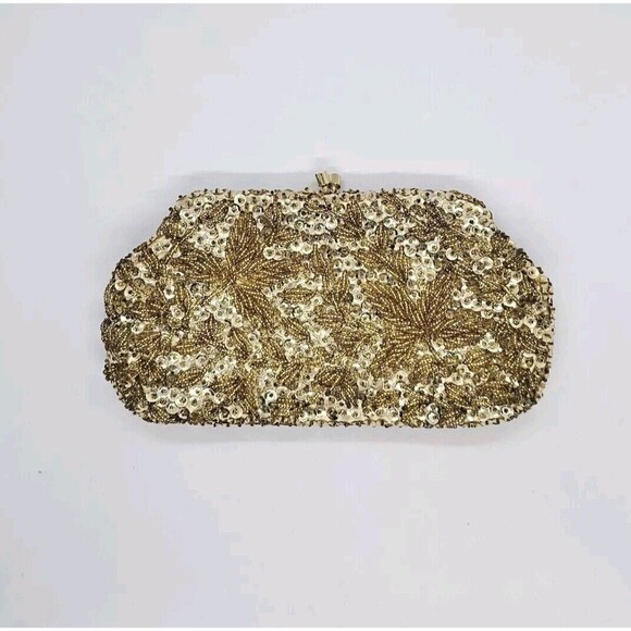 Vintage Gold Hand Beaded and Sequined Evening Bag Gold Handle Hong Kong - Picture 2 of 13